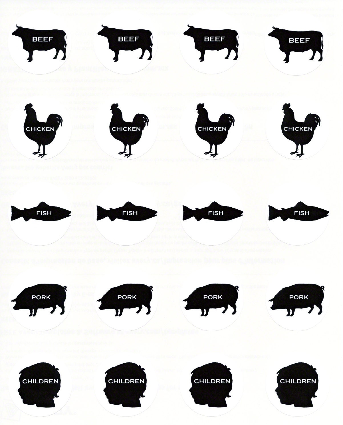 Meal Choice Stickers 1 | Wedding Menu Or Party Sheet Of 20 1.5 Inch Seals