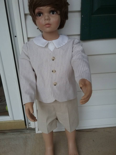 Natural Linen Blend Stripes & Solid Eton Suit