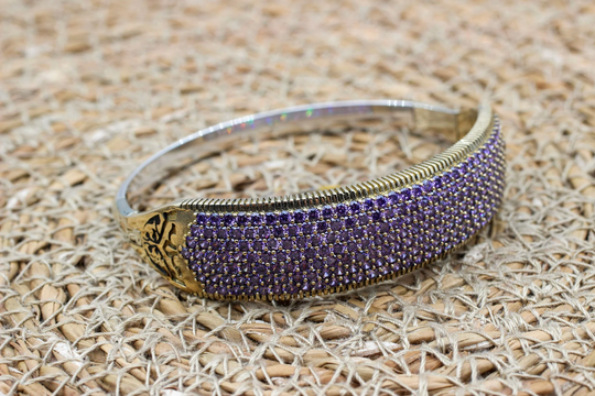 Amethyst Bracelet, Ottoman Handmade Bangle Cuff, Turkish Handmade, Gift For Her, 925K Sterling Silver