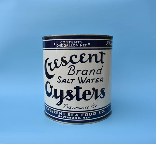 Cresent Brand Salt Water Oyster Tin Advertising Can Baltimore Maryland - Gallon Size Seafood