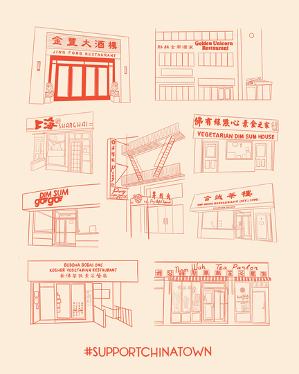 Dim Sum Restaurant Drawing | Chinatown New York City Illustration Digital Art Print #supportchinatown