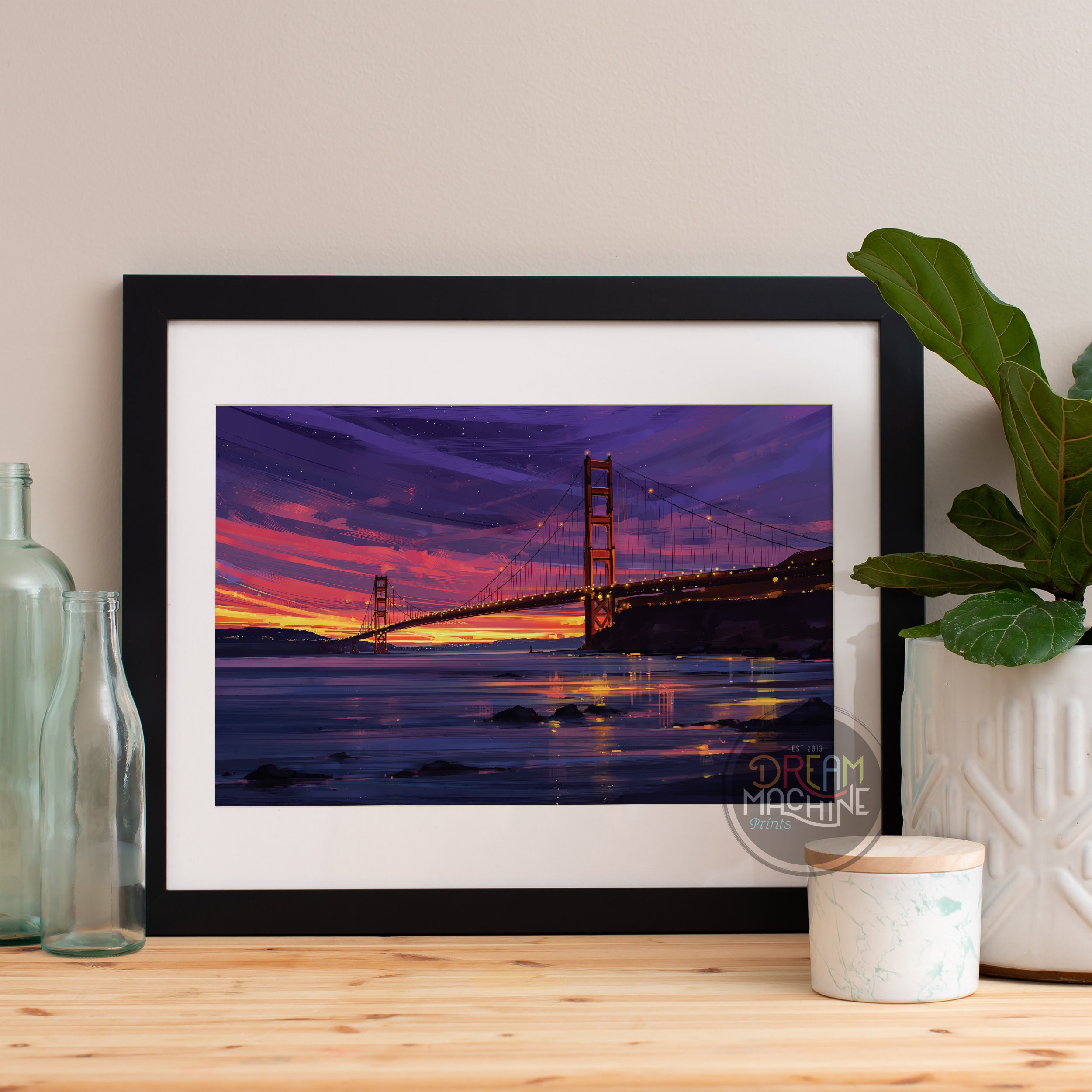 San Francisco Golden Gate Bridge Print, Watercolor Skyline, Art, Poster