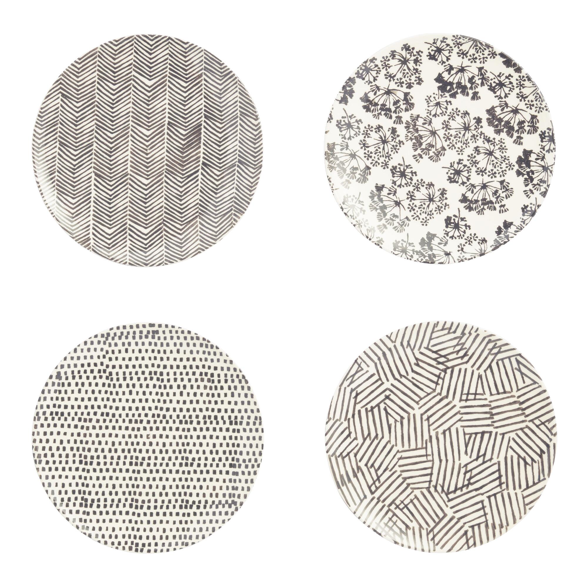 Charcoal and Ivory Alvaro Salad Plates Set of 4: Gray - Earthenware by World Market