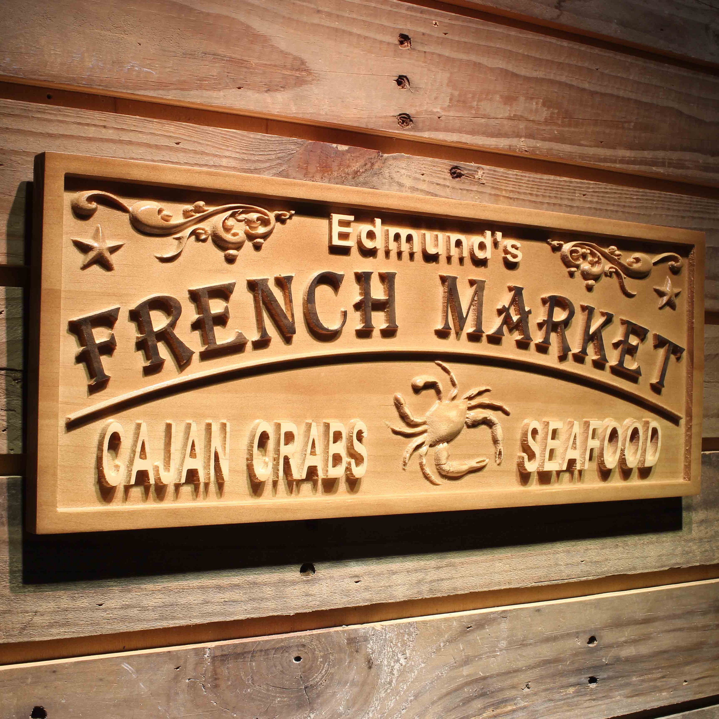 Wpa0457 Name Personalized Seafood Crabs Market Kitchen Decoration Housewarming Gifts First Wood Engraved Wooden Sign