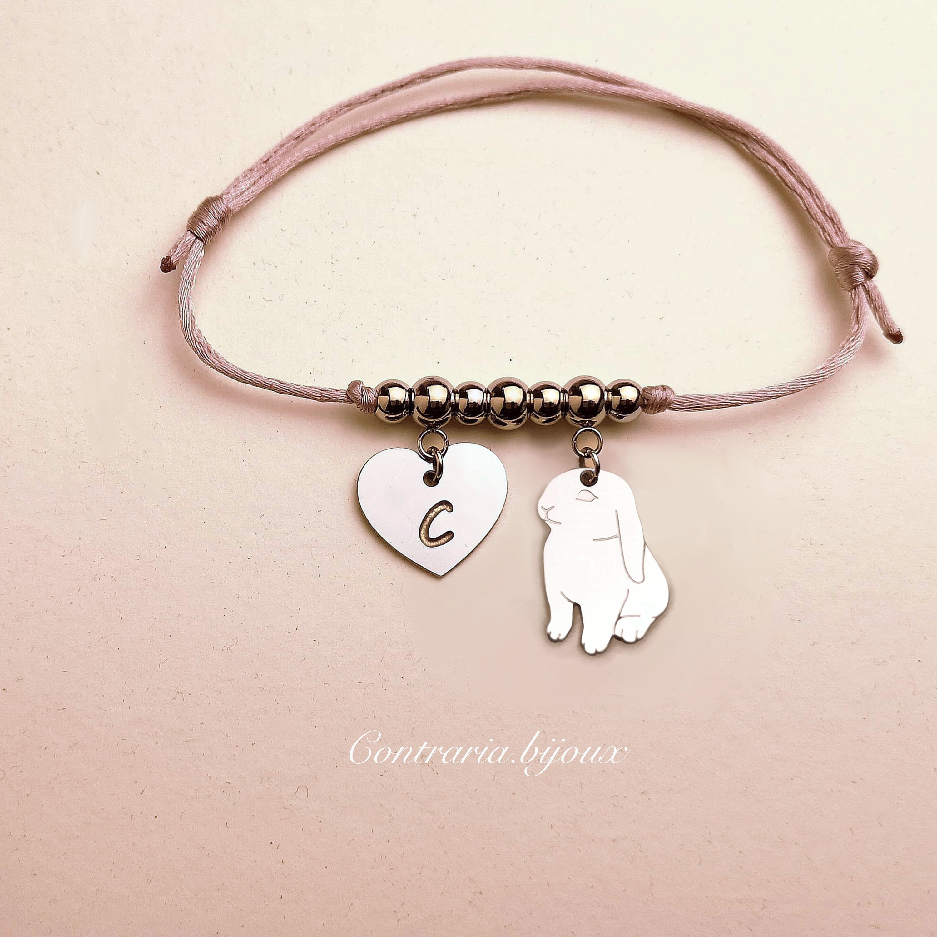 Ram Rabbit Bracelet & Heart Pendant With Engraved Initial