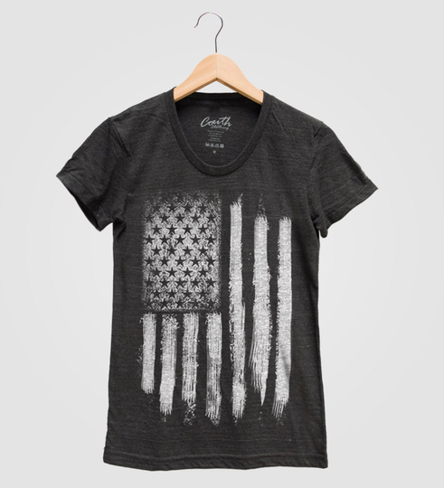 Us American Flag Shirt Women Tri-Blend Screen Print Graphic Tee