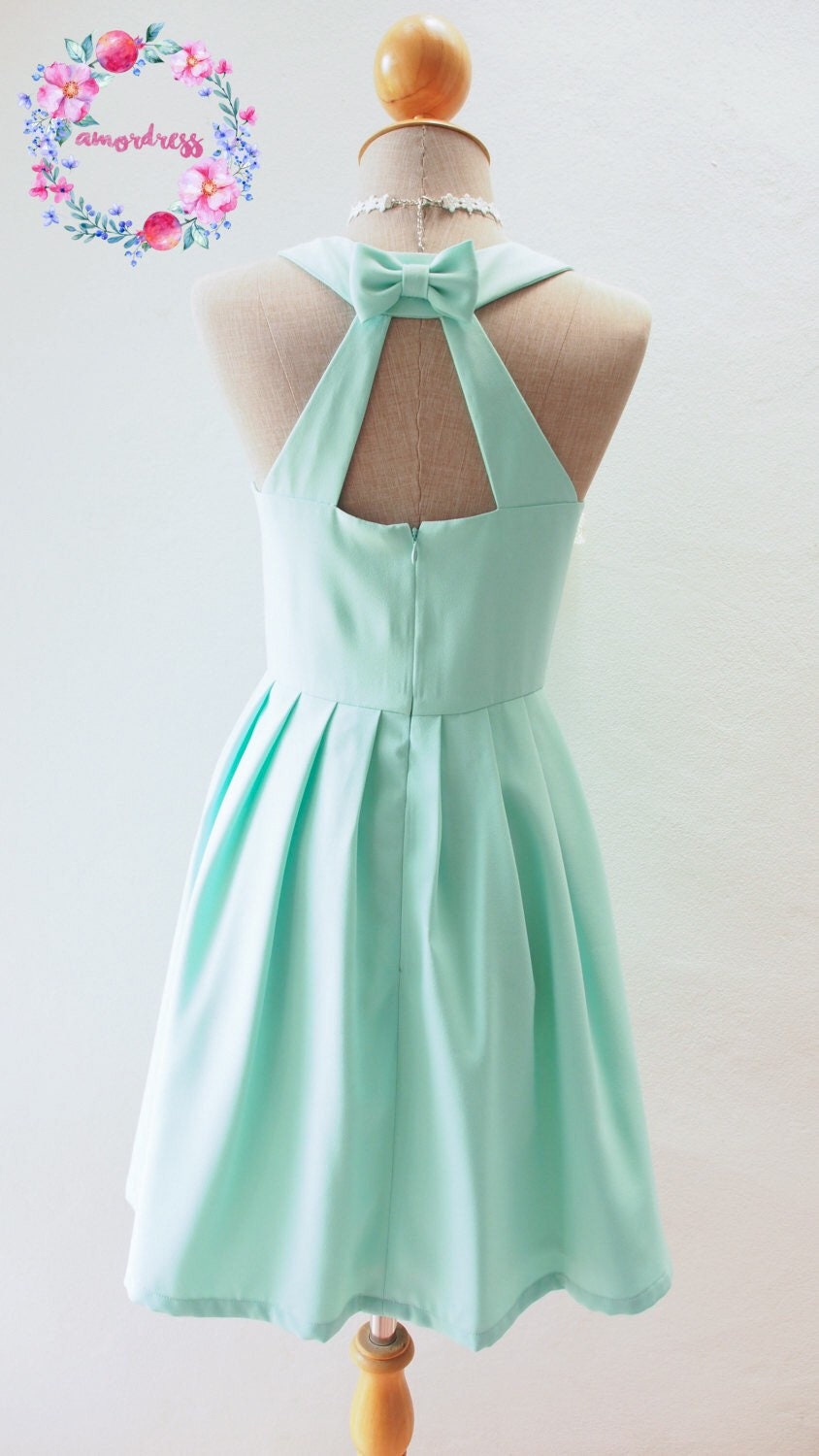 Mint Green Dress Retro Vintage Bridesmaid Fashion Summer Style Women Sundress Bow Cute Gift For Her Party Gown Love Potion
