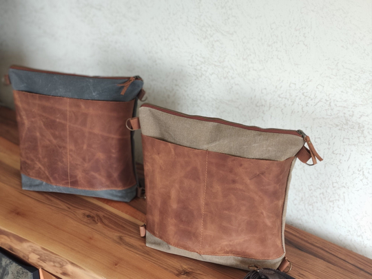 Waxed Canvas Convertible Backpack With Leather Pocket Tote Bag For Woman Shoulder Purse Weekender Unisex Laptop Cb3
