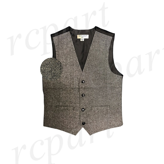 New Men's Wool Blend Slim Fit Herringbone Tweed Vest Waistcoat Only, Black Gray