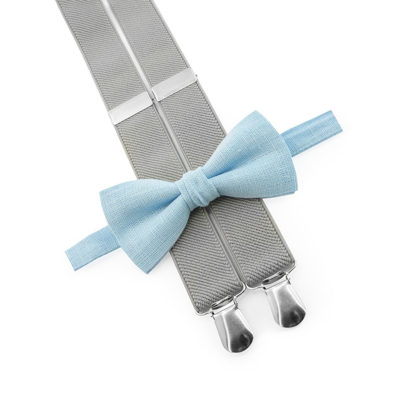 Boy Suspender & Bow Tie Light Blue Bowtie & Gray Suspenders Ring Bearer Outfit