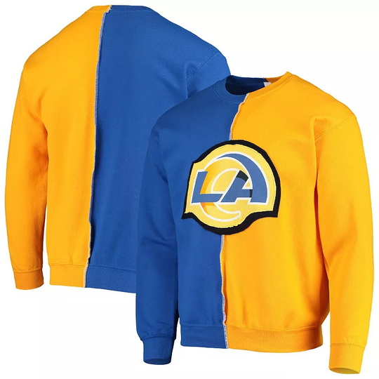 Men's Refried Apparel Royal/Gold Los Angeles Rams Sustainable Split Center Pullover Sweatshirt, Size: 3XL, Blue
