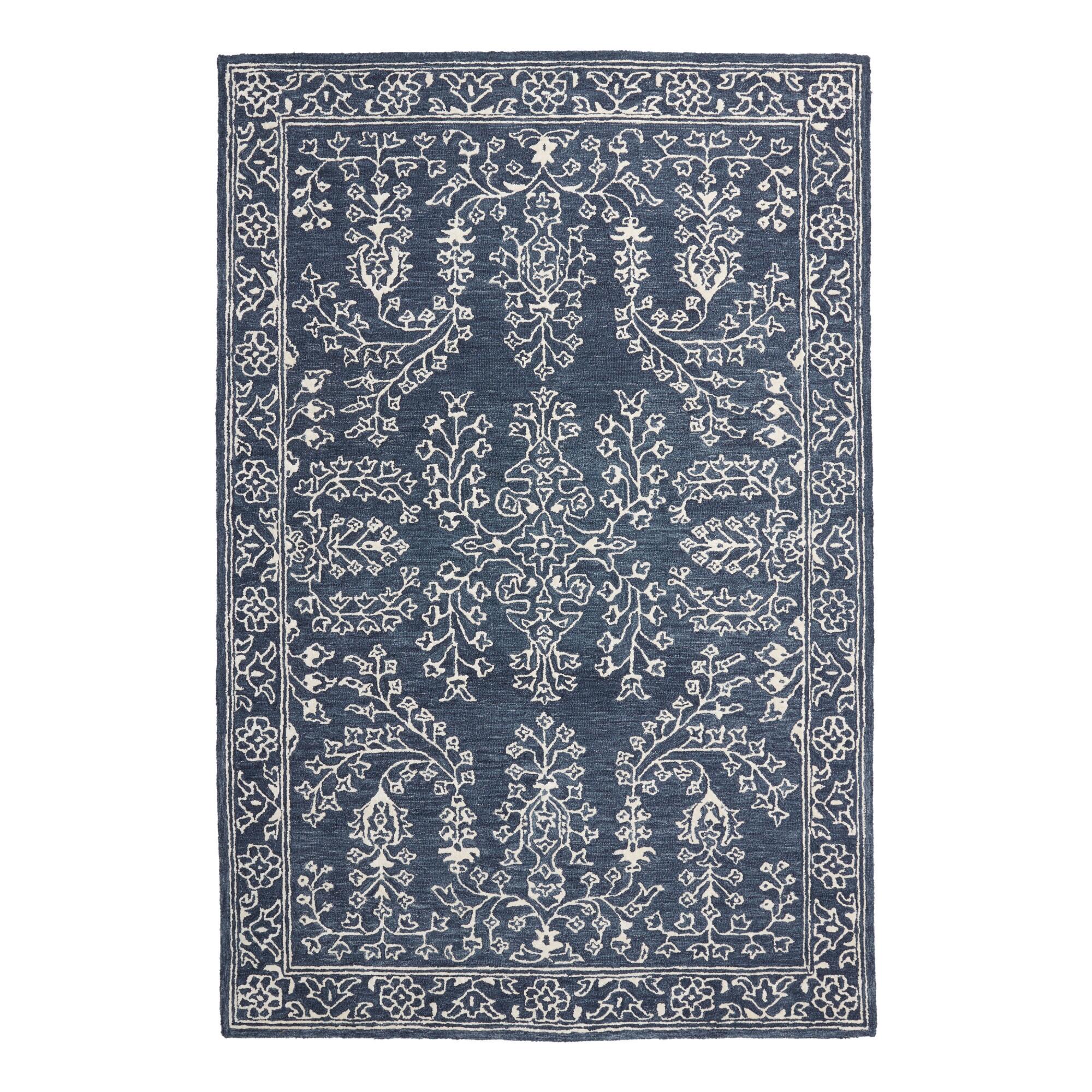 Blue And Ivory Persian Style Tufted Wool Mila Area Rug - 6' x 9' by World Market