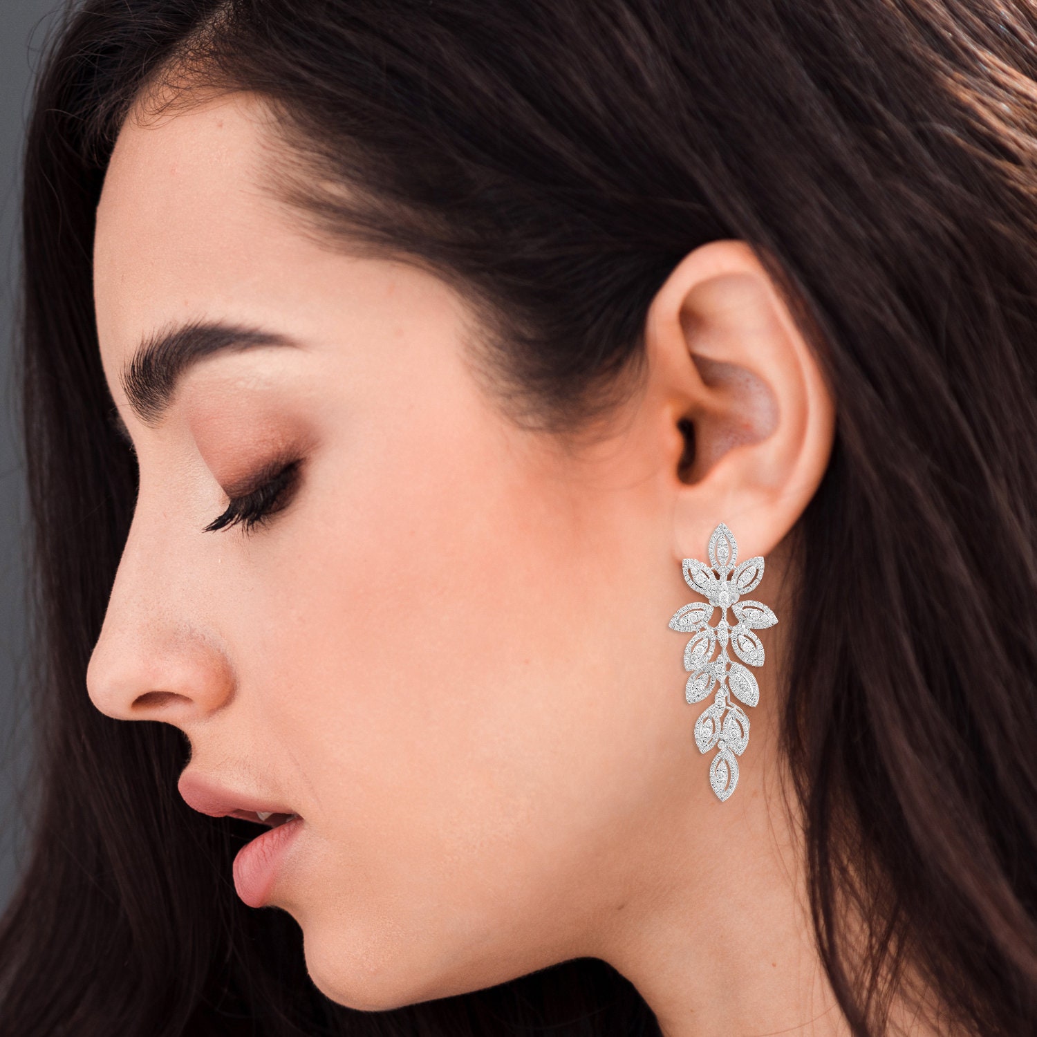 Natural 2.80 Tcw Hi/Si Diamond Leaf Dangle Earrings Solid 14K White Gold Jewelry Anniversary Birthday Gifts