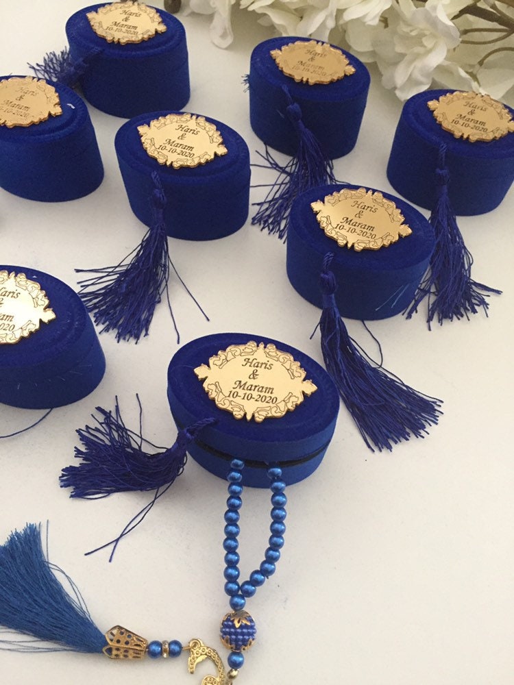 Ramadan Mubarak, Eid Gift, Pearl Beads, Tasbeeh & Velvet Blue Decorated Boxes, Wedding Gifts, Engagement Favors, Ameen
