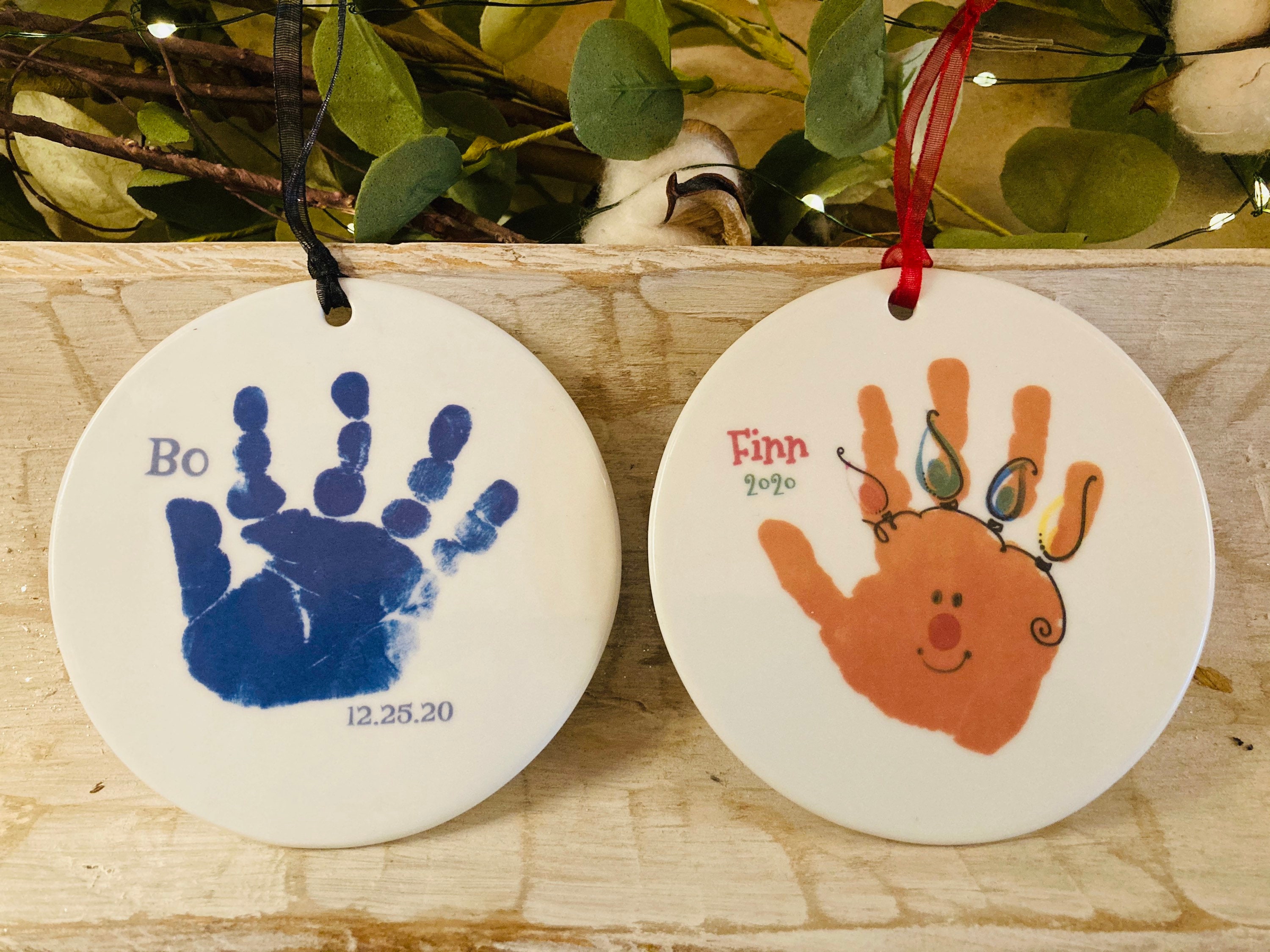 2 Ornaments Made From Your Child's Actual Handprint Or Footprint. Baby Footprint Keepsake, Print Kit, First Christmas, Grandma, Grandpa