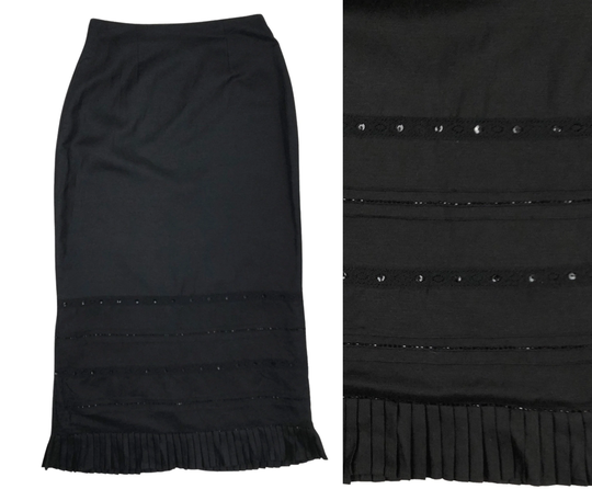 Vintage Linen Blend Maxi Skirt | 90S Embellished & Pleated Womens Size Small 27" Waist