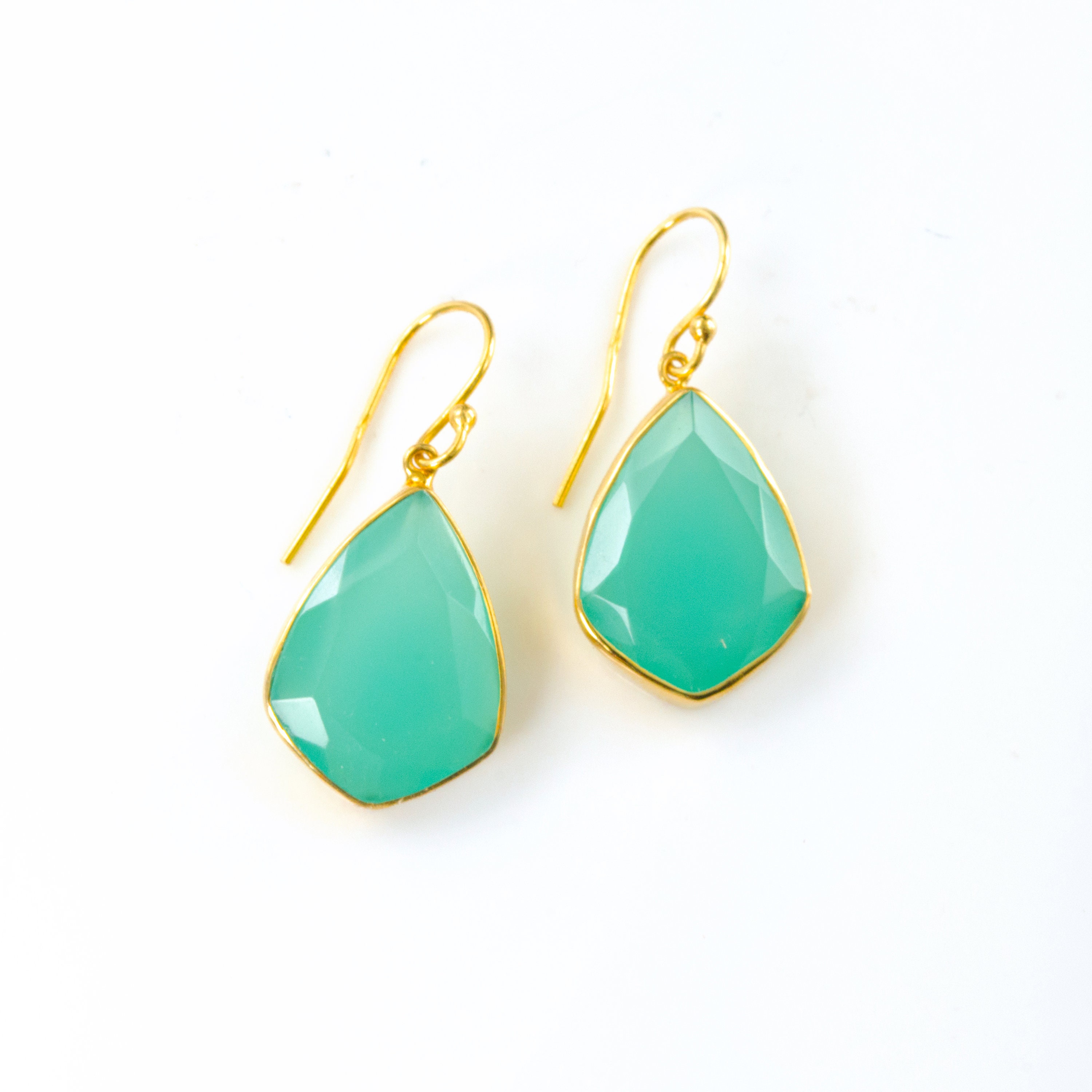 Boho Aqua Chalcedony Earrings, Large Seafood Drop March Birthstone Earring For Her, Unique Leaf Shaped