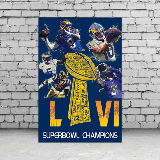 Los Angeles Rams Superbowl Canvas, Wall Art,, Champions Matt Stafford Poster