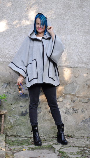 Plus Size Cape Coat, Gray Wool Cape, Hooded Clothing, Cashmere Loose Kimono Japanese Gabyga
