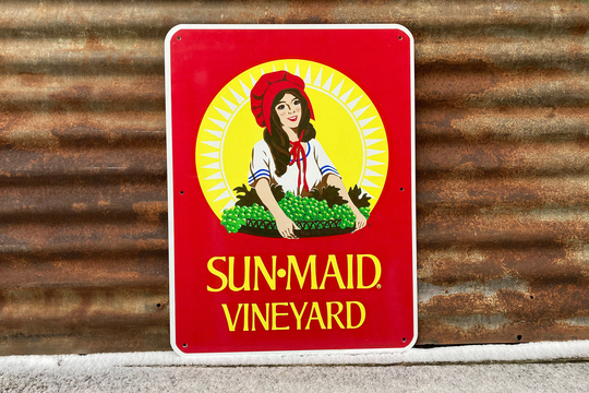 Rare Original Sign Sun Maid Vineyard California Grape Orchard Raisin Large 18x24 Vintage Metal