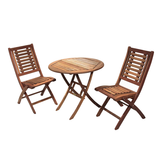 Round Eucalyptus Bistro 3 Piece Folding Outdoor Patio Dining Set - Wood by World Market