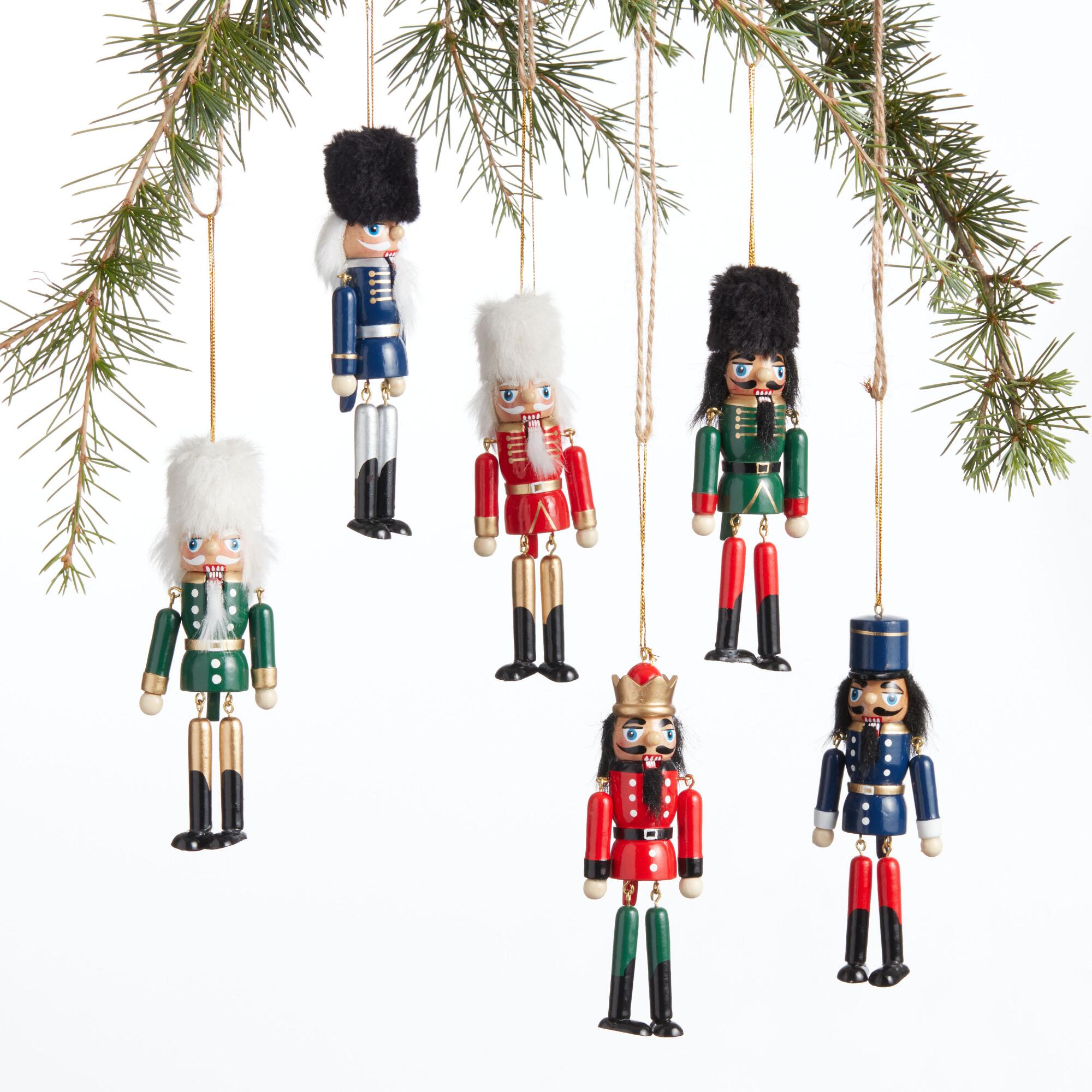 Wood Dangle Leg Traditional Nutcracker Ornaments Set of 6: Multi by World Market