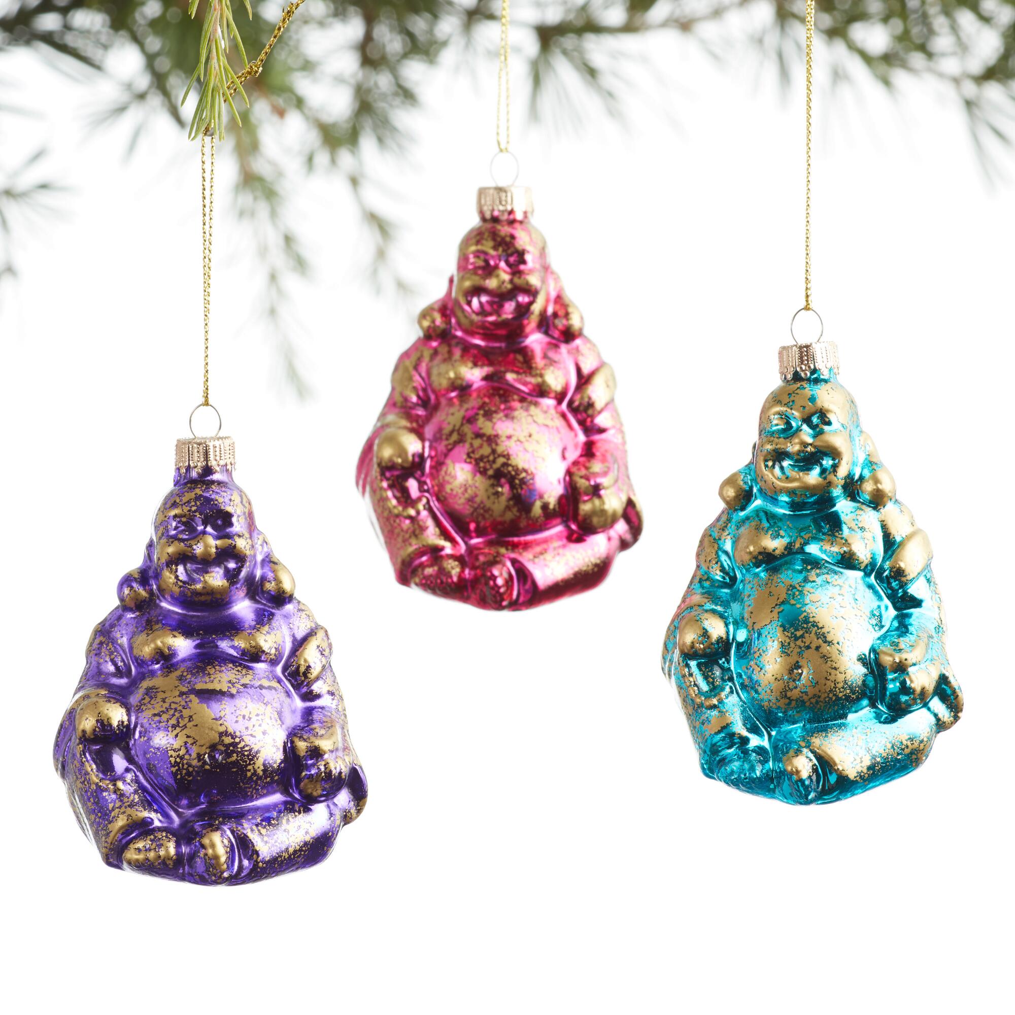 Glass Happy Buddha Ornaments Set of 3: Multi by World Market