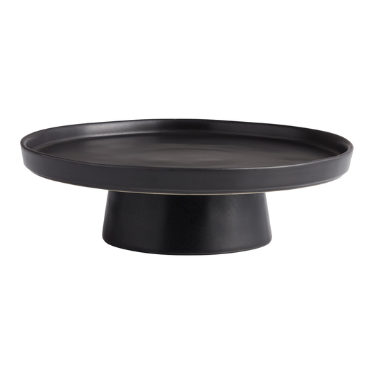 Black Organic Rim Mason Cake Stand: White - Stoneware by World Market