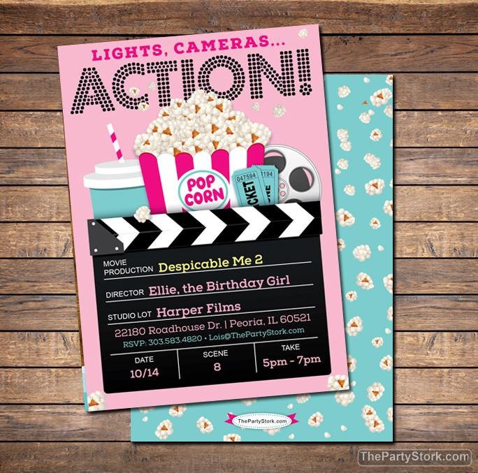 Movie Invitation, Party Printable Girls Invite, Birthday Invitations, Ticket Invitation