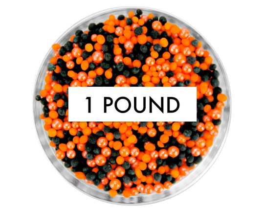 Trick Or Treat Non-Pareils Blend 1 lb - Our Blend Is A Mix Of Classic Tiny Non-Pareils in Orange, Pearly & Black