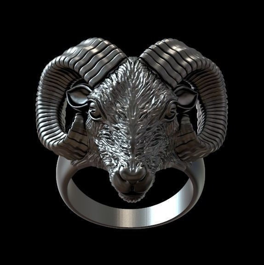 925 Sterling Silver, Detailed Aries Head Ring, Handmade Ram Mens Signet Ring Oxidized Jewelry, Zodiac Sign