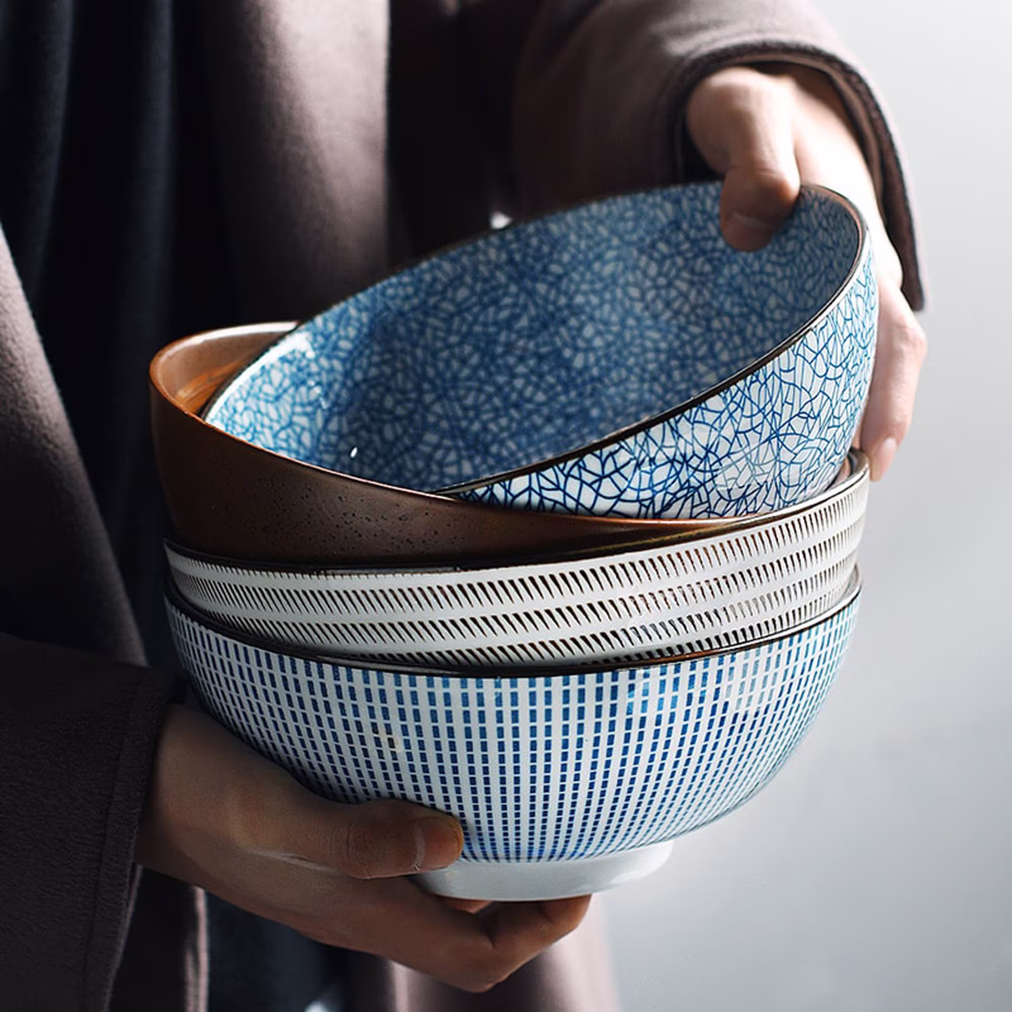 Japanese Style Ceramic Bowl Set, Large Bowl, Handmade Pottery, Ramen Pottery Food, Serving - 8Inch