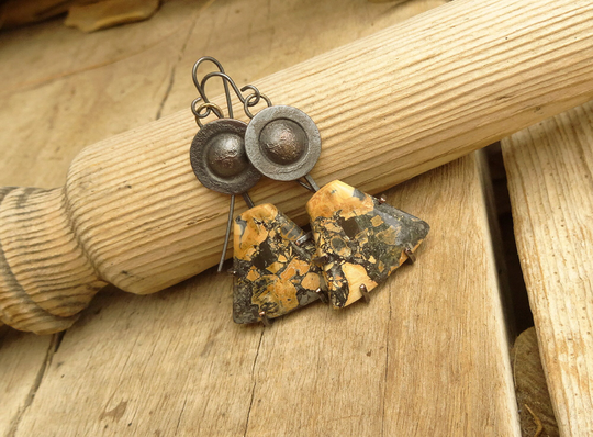 Minimalist Maligano Jasper Earrings, Rustic Copper Earrings, Statement Earrings, Ooak Jewelry, Unique Gift For Her, Copper Lovers