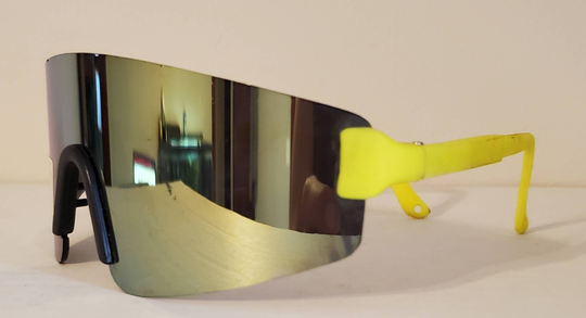 Vintage Sports Sunglasses // Partial Mirror Lenses Bright Yellow Frames Big Shield Sunglasses Classic Party Racing Beach Summer