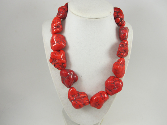 Chunky Red Turquoise Necklace, Multi Strand Ruby Statement Jewelry, Super Huge Gemstone