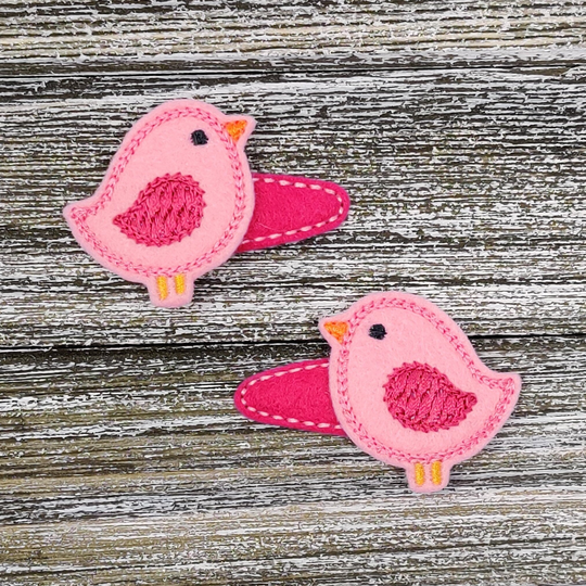 Pink Felt Bird Snap Clips, Hair Barrettes