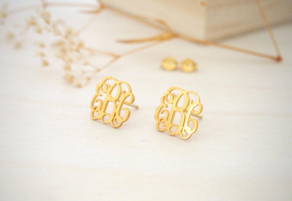 Monogram Earrings - Personalized Sterling Silver Bridesmaid Gift Mother Christmas Gift