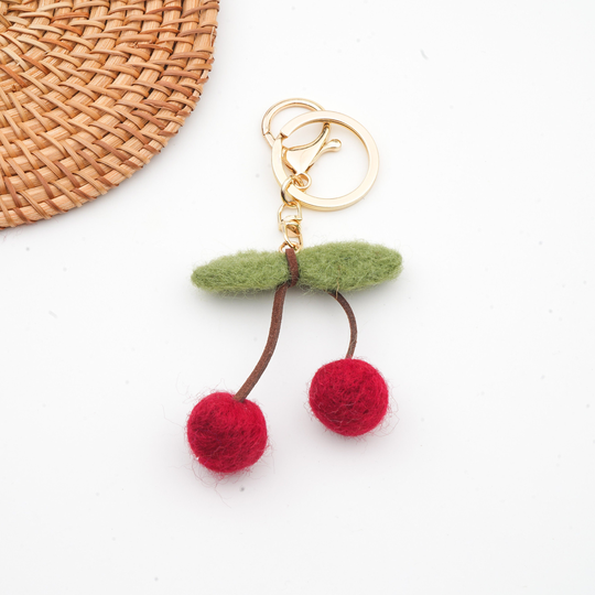 Felt Cherry Keychains, Car Keychain For Women. Kawaii Keychain. Accessories. Minimalist Key Chain. Fruit Keyring