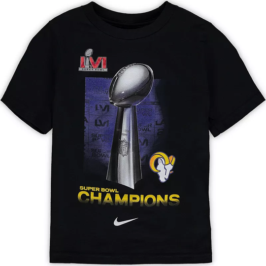 Preschool Nike Black Los Angeles Rams Super Bowl LVI Champions Lombardi Trophy T-Shirt, Kids Unisex, Size: 5/6T