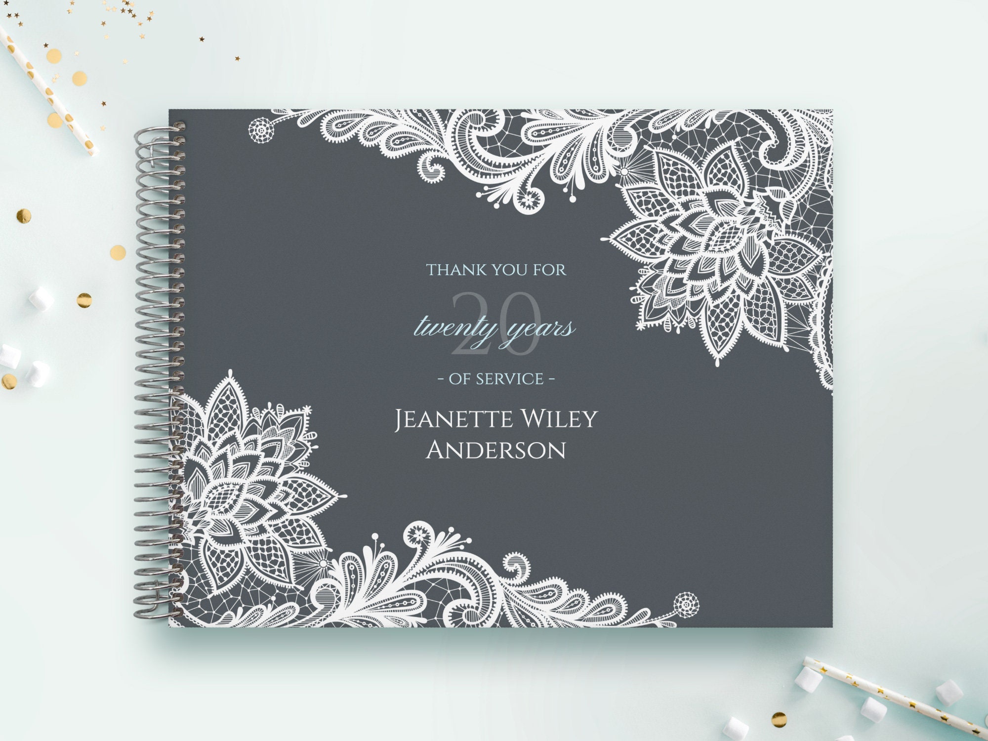 Retirement Guest Book | Guestbook Custom Guestbook Personalized Registry Grey Lace