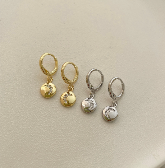 Moon Hoop Earring 25mm Endless Hoops Huggies Dangle Simple Earrings Everyday/Gift For Her