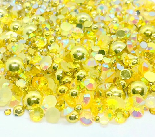 Topaz November Birthstone Blend Rhinestone Mix 2mm-10mm Flatback Jelly Resin | Faux Pearls Rhinestones Mixed Sizes Yellow Gold