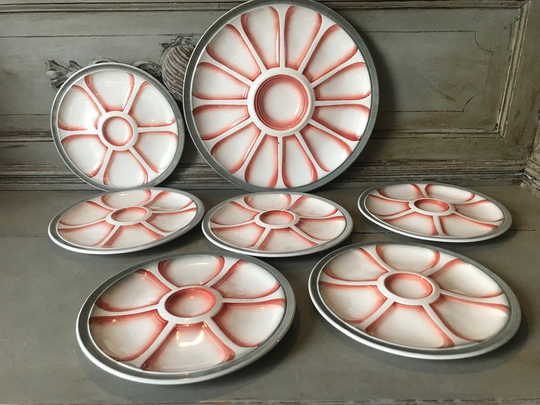 Antique Art Deco Oyster Plates, Sarreguemines, Earthenware, Serving Plate, Seafood Platter, Ironstone, French Brocante. M1571-76 + M1579-83