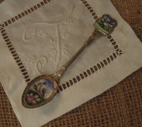 Vintage Enamel Spoon/Brass Patina Czechoslovakia Collectible Spoons