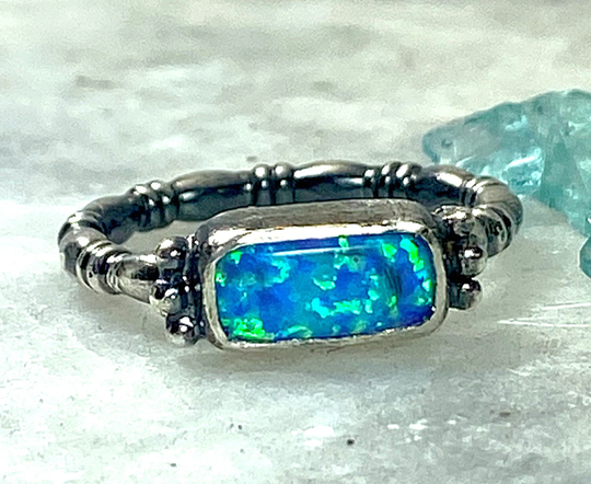 Rectangle Opal Stackable Ring in Sterling Silver
