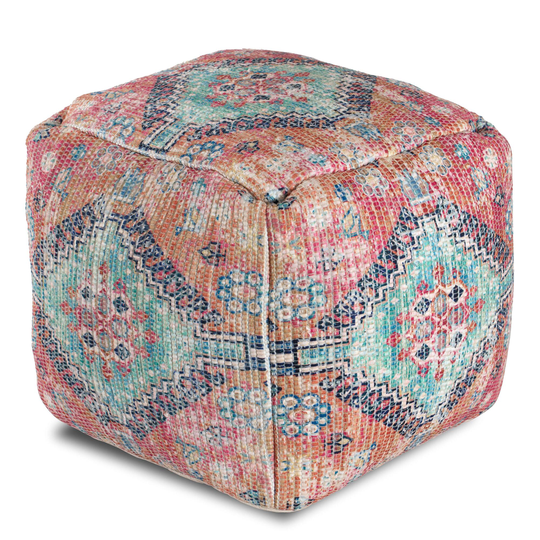 Square Orange And Blue Vintage Medallion Pouf: Blue/Orange/Multi by World Market