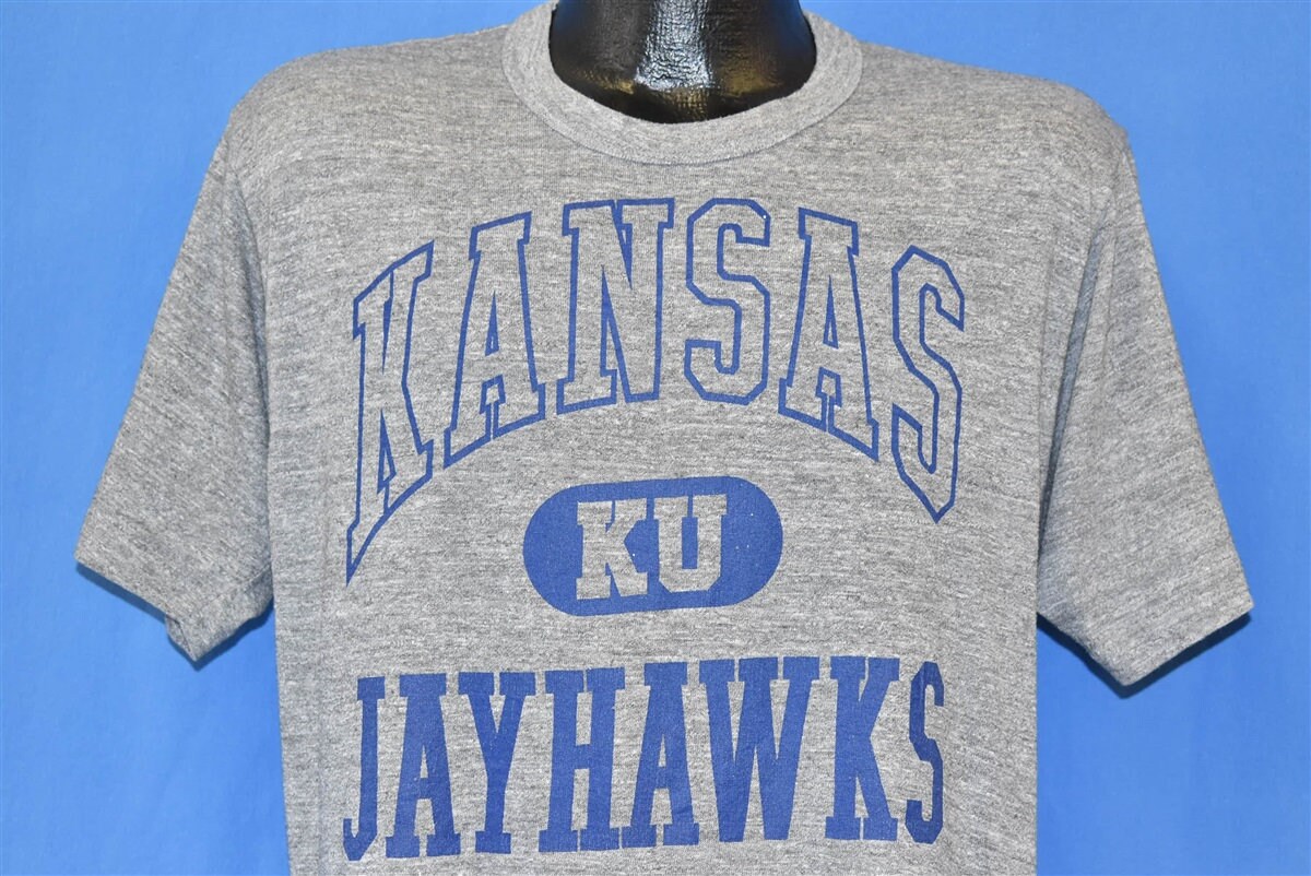 80S Kansas Jayhawks Rayon Tri Blend Ku University College T-Shirt Large