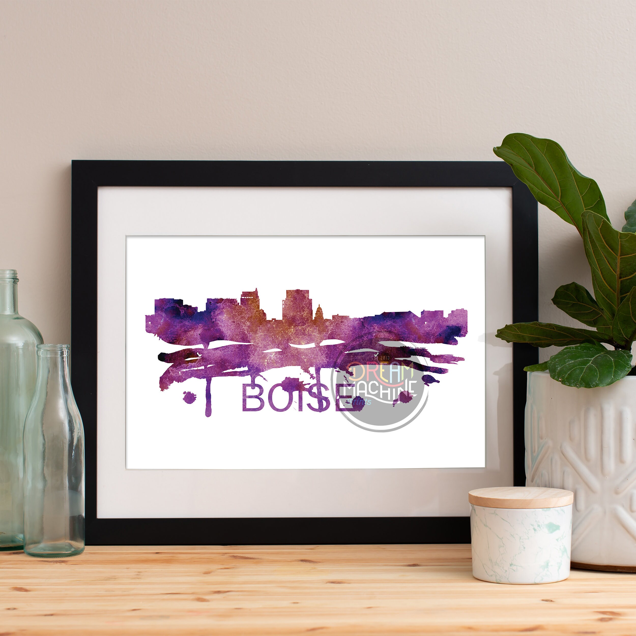 Boise Watercolor Skyline, Art, Poster, Print, Map, Wall Idaho Art