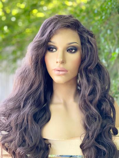 Human Hair Blend Wig 20" Brown Wavy 13x3" Free Parting Lace Front Wig, Hd