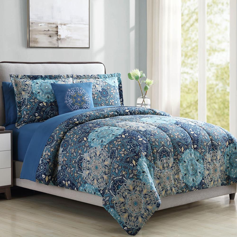 Amrapur Overseas Printed reversible complete bed set Multi Multi Reversible California King Comforter (Blend with Polyester Fill) | 4BDSTPRTG-GRD-CK